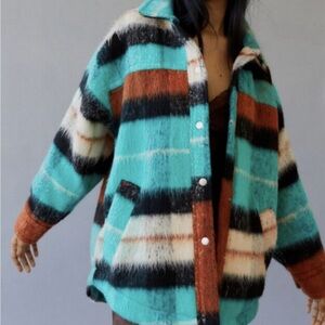 BDG Blue and Black Teddy Jacket Cozy Oversized Fit